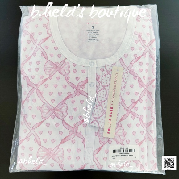 Roller Rabbit x LoveShackFancy Baby Bow Hearts Pajamas in Pink Sz Small New NWT - Picture 15 of 16